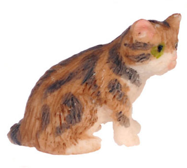 Dollhouse Miniature Sitting Kitten, Brown